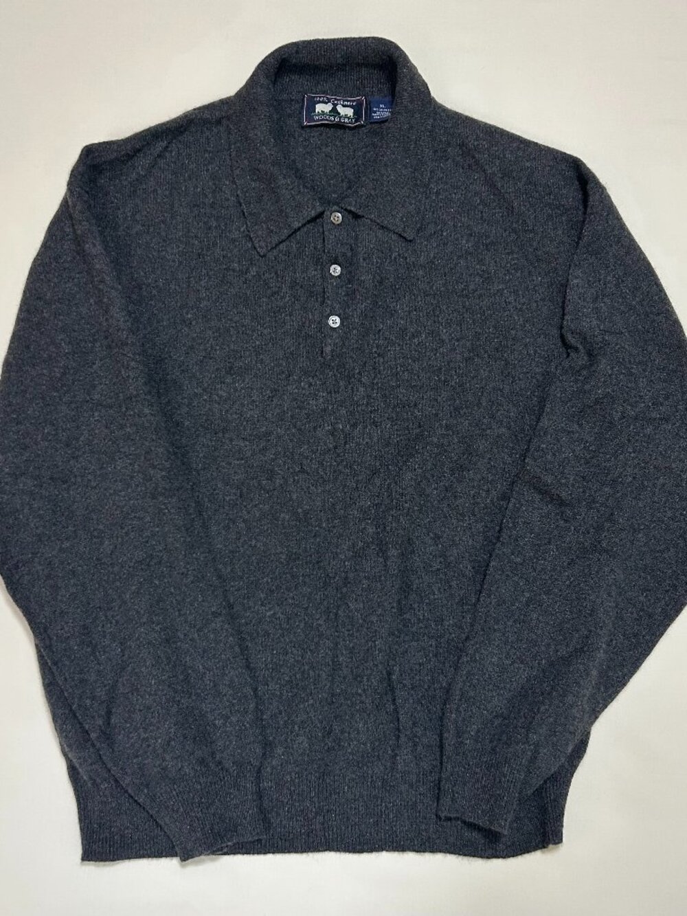 Woods & Gray Long-Sleeve Polo; 100% Wool; Dry Clean Only; Men's XL; Dark Gray